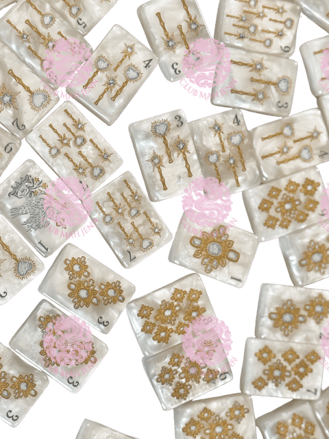 Custom Monogram D'or White Mother of Pearl Mah Jong Tiles - Silver & Gold *Trademark Pending