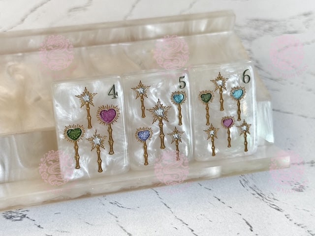 Custom Monogram D'or White Mother of Pearl Mah Jong Tiles - Jewel Tones *Trademark Pending