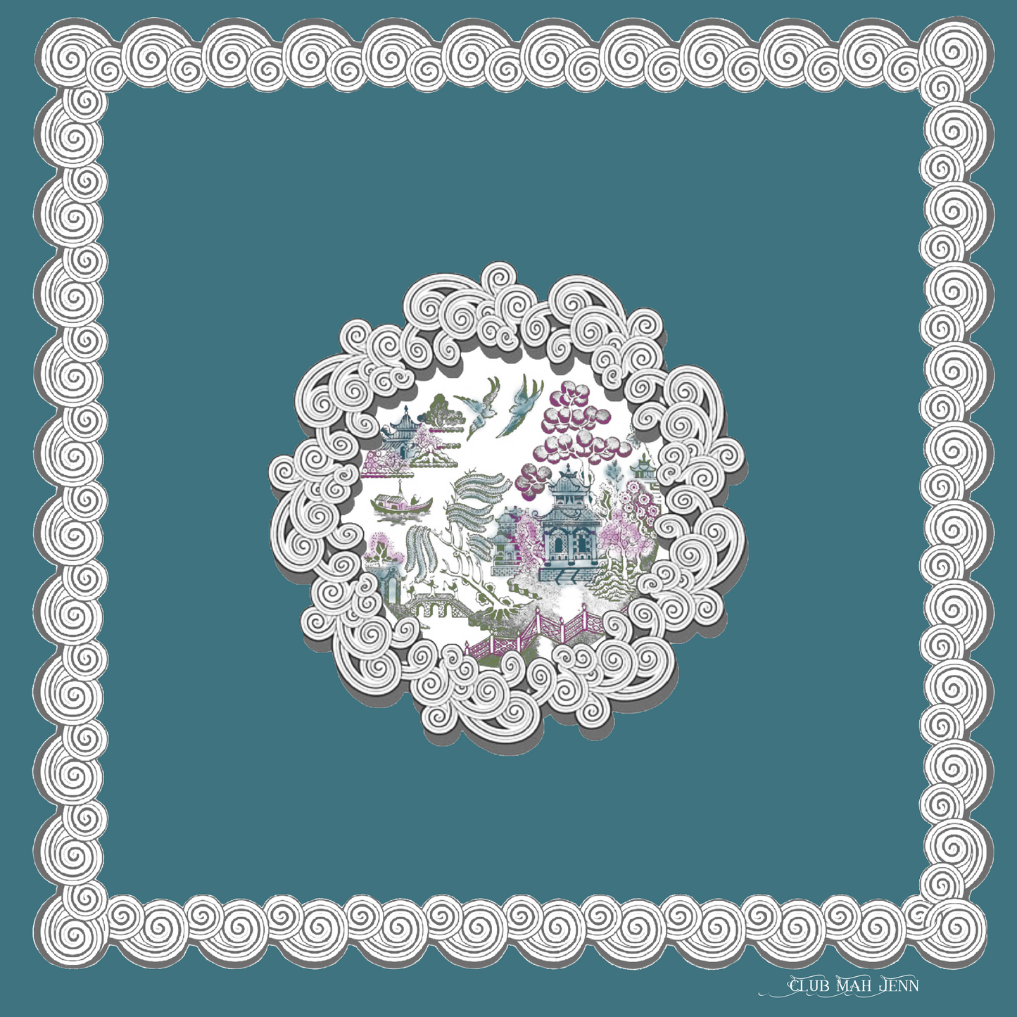 D'or Chinoise Leatherette Mat - Peacock