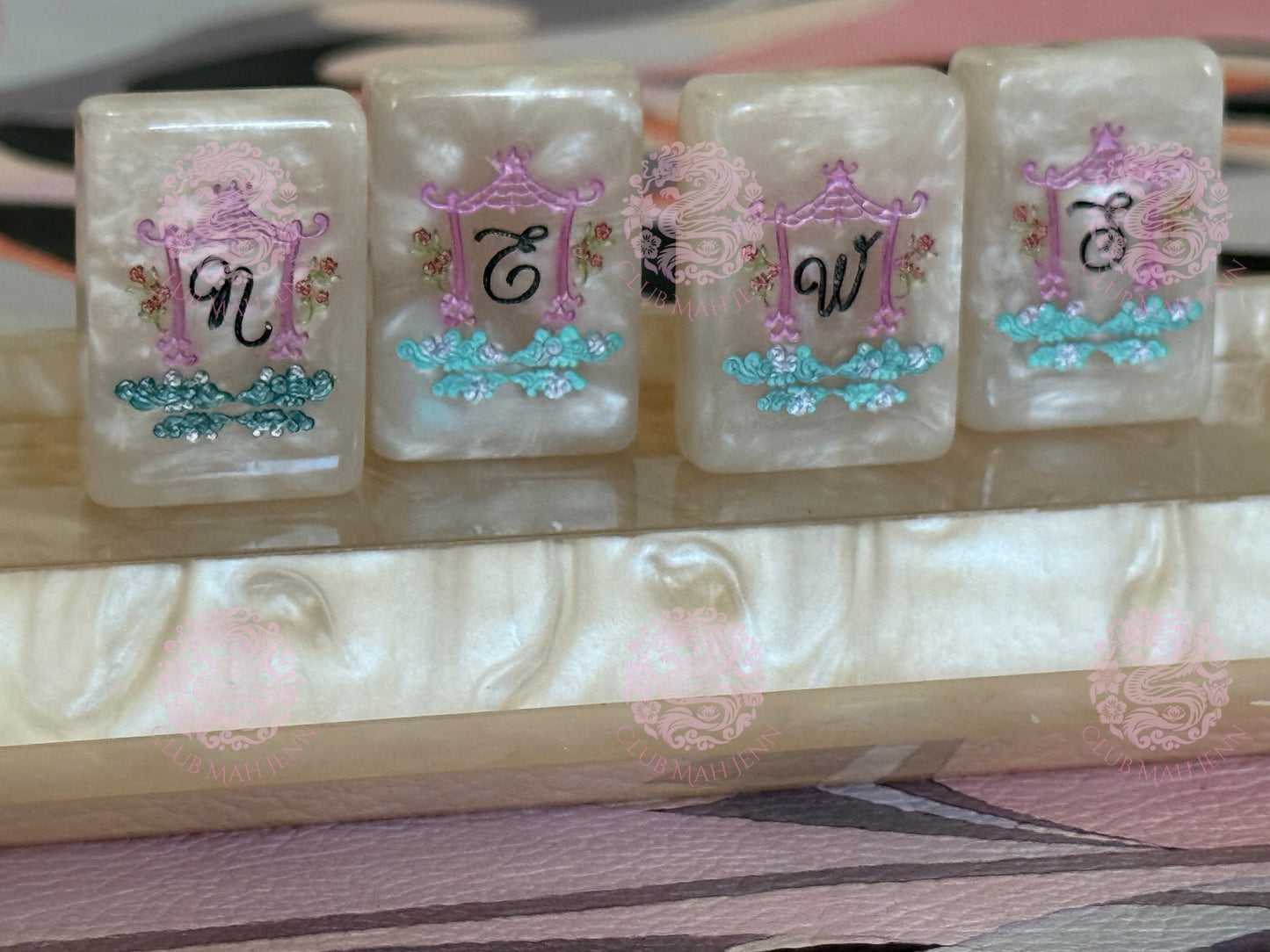CUSTOM Pearl Royale Mother of Pearl Mah Jong Tiles - Miss Poochie - PRE-ORDER   6 MONTH ESTIMATED PRODUCTION TIME  *Trademark Pending
