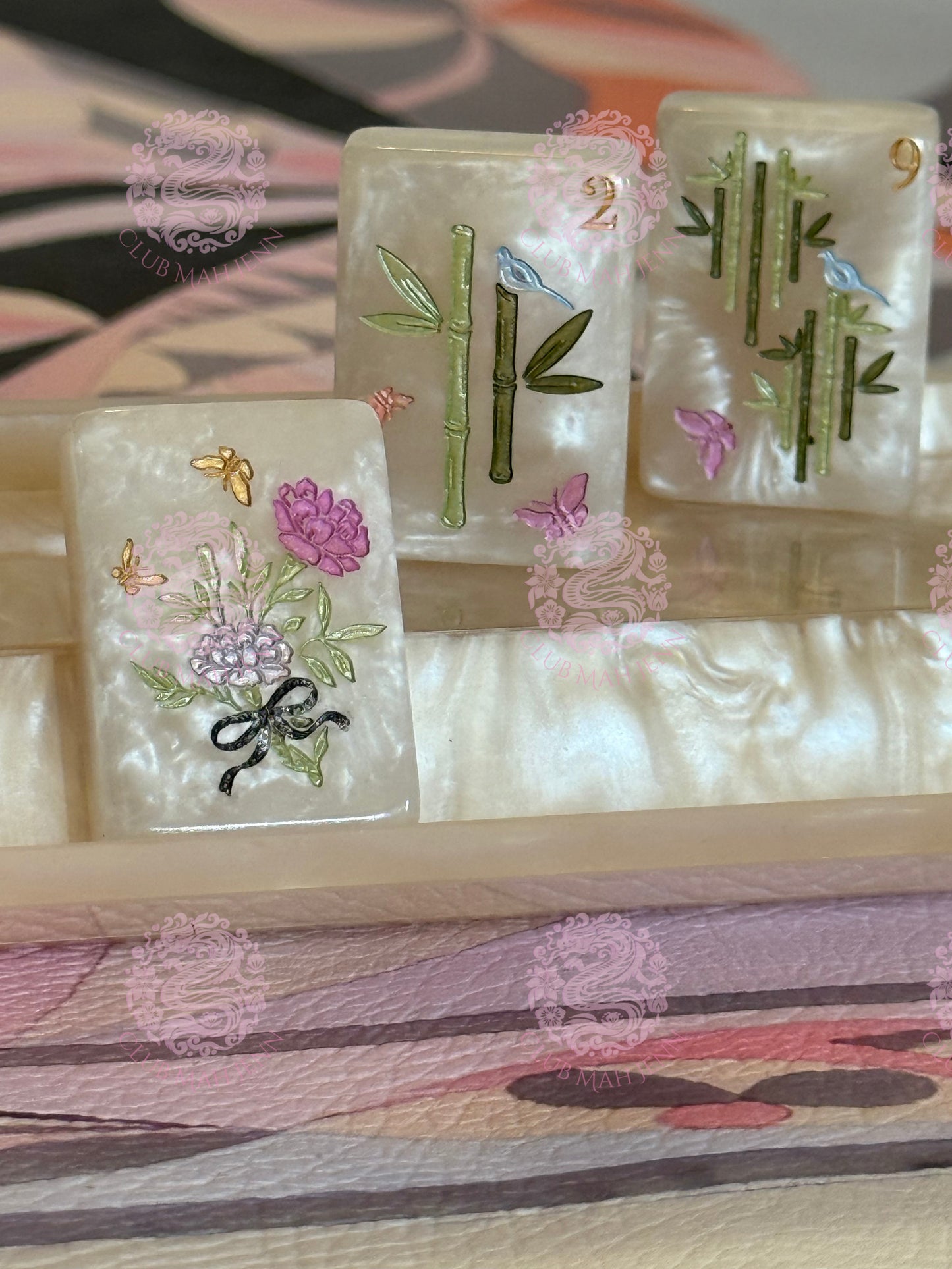 CUSTOM Pearl Royale Mother of Pearl Mah Jong Tiles - Miss Poochie - PRE-ORDER   6 MONTH ESTIMATED PRODUCTION TIME  *Trademark Pending