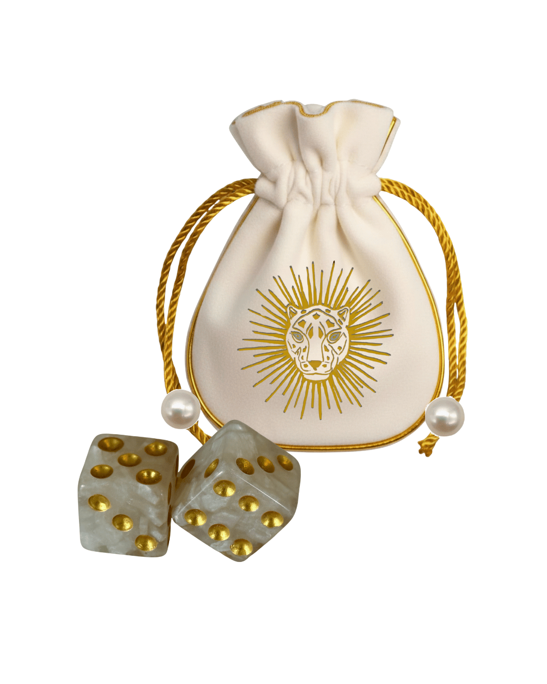 Mother of Pearl Luxury Dice in Queen of Jokers Bag - PRE-ORDER   December  Earliest Est Arrival