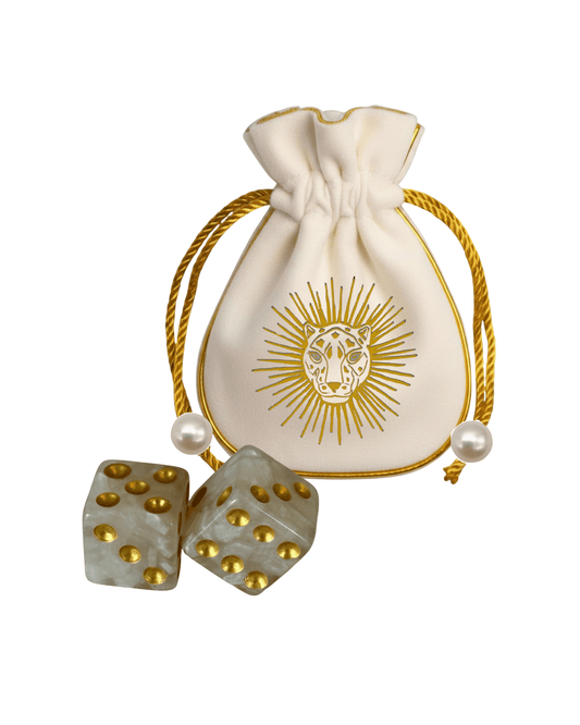 Mother of Pearl Luxury Dice in Queen of Jokers Bag - PRE-ORDER   December  Earliest Est Arrival