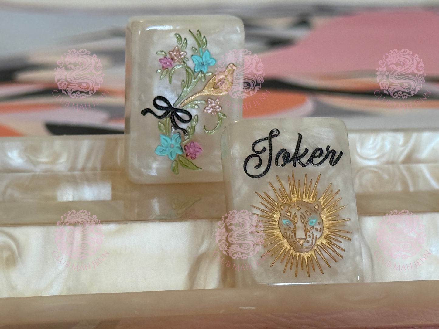 CUSTOM Pearl Royale Mother of Pearl Mah Jong Tiles - Miss Poochie - PRE-ORDER   6 MONTH ESTIMATED PRODUCTION TIME  *Trademark Pending