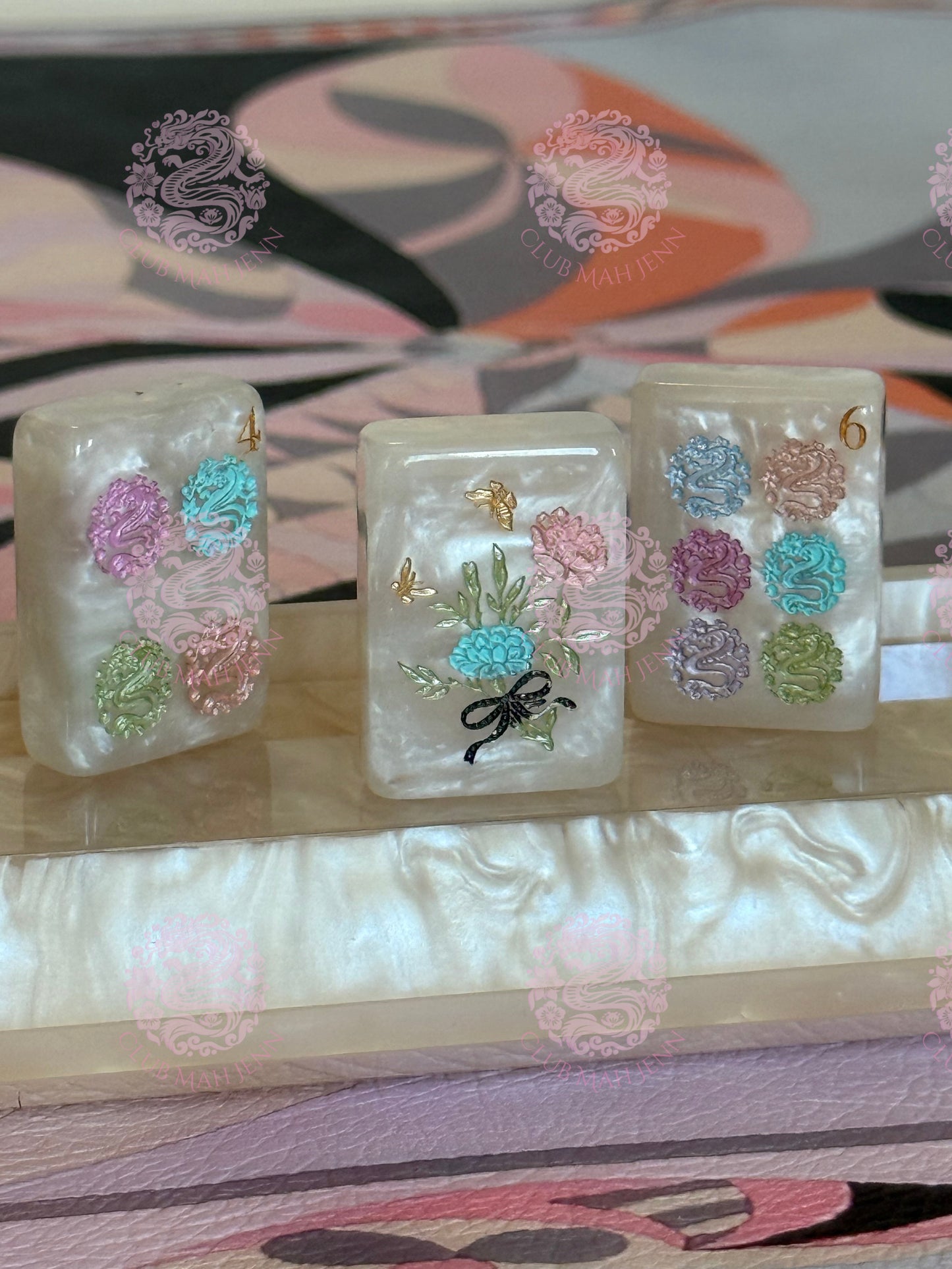 CUSTOM Pearl Royale Mother of Pearl Mah Jong Tiles - Miss Poochie - PRE-ORDER   6 MONTH ESTIMATED PRODUCTION TIME  *Trademark Pending