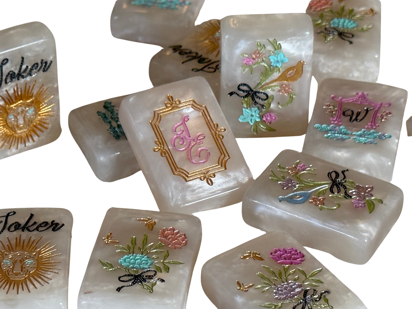 CUSTOM Pearl Royale Mother of Pearl Mah Jong Tiles - Miss Poochie - PRE-ORDER   6 MONTH ESTIMATED PRODUCTION TIME  *Trademark Pending