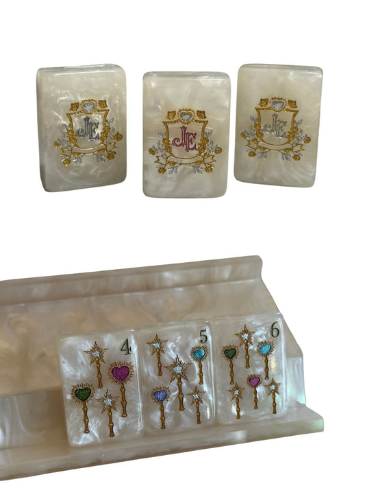 Custom Monogram D'or White Mother of Pearl Mah Jong Tiles - Jewel Tones