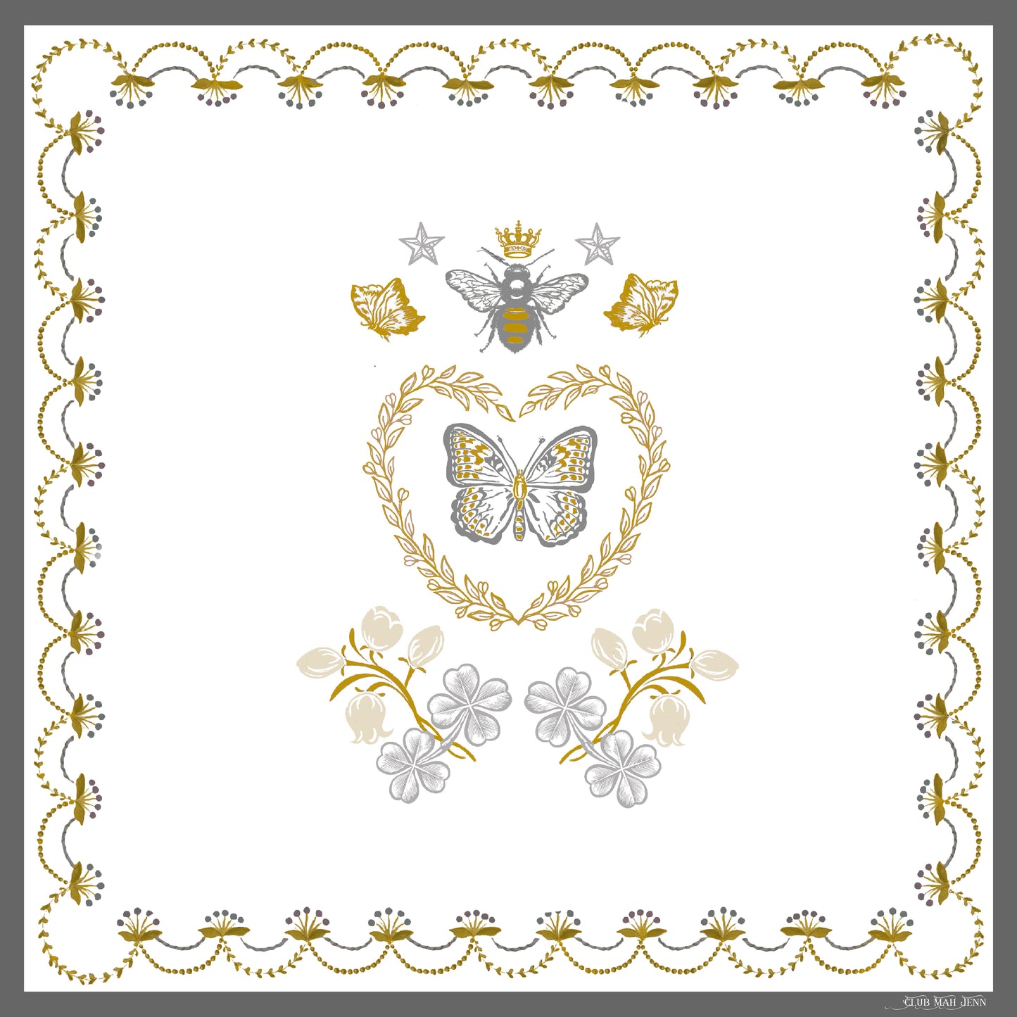 D'or Flower Leatherette Mat - Silver & Gold