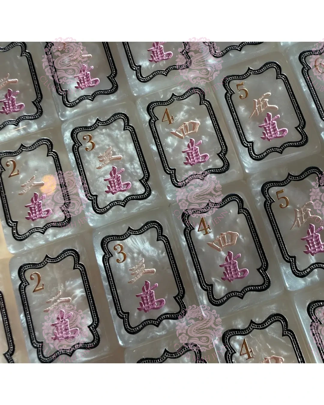 CUSTOM Pearl Royale Mother of Pearl Mah Jong Tiles - Miss Poochie - PRE-ORDER   6 MONTH ESTIMATED PRODUCTION TIME  *Trademark Pending
