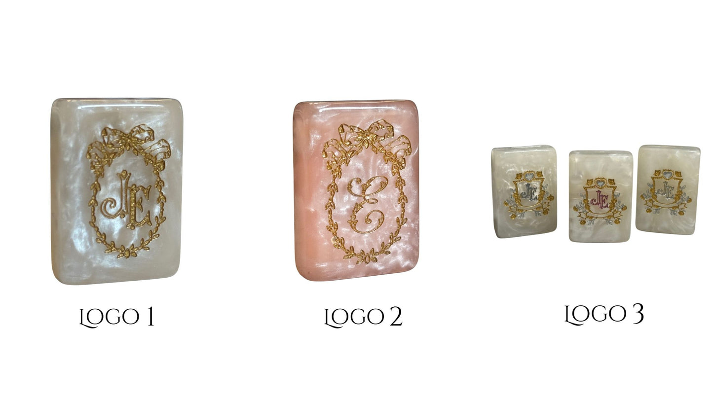 Custom Monogram D'or White Mother of Pearl Mah Jong Tiles - Silver & Gold