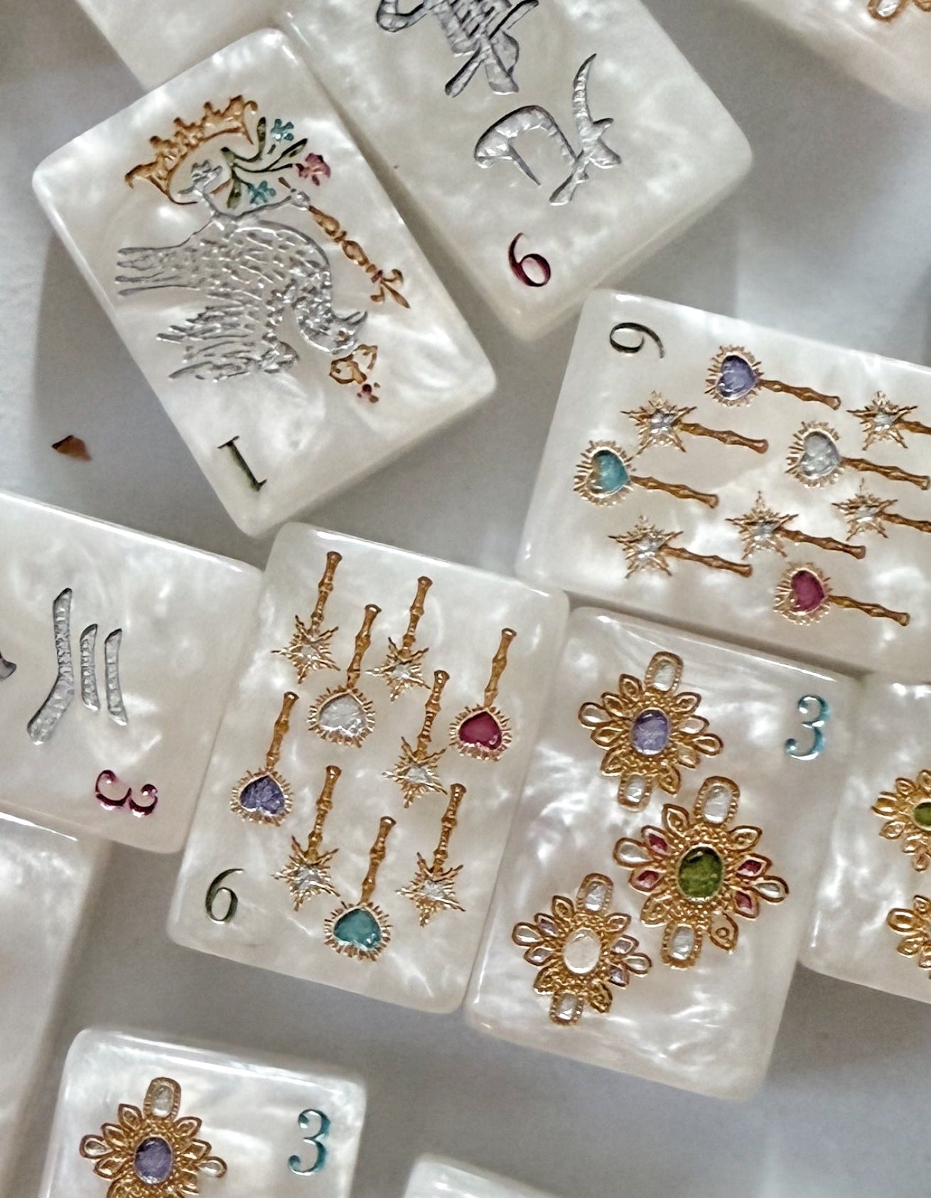 D'or White Mother of Pearl Mah Jong Set - Jewel Tones     2nd Fulfillment Period PRE-ORDER ONLY